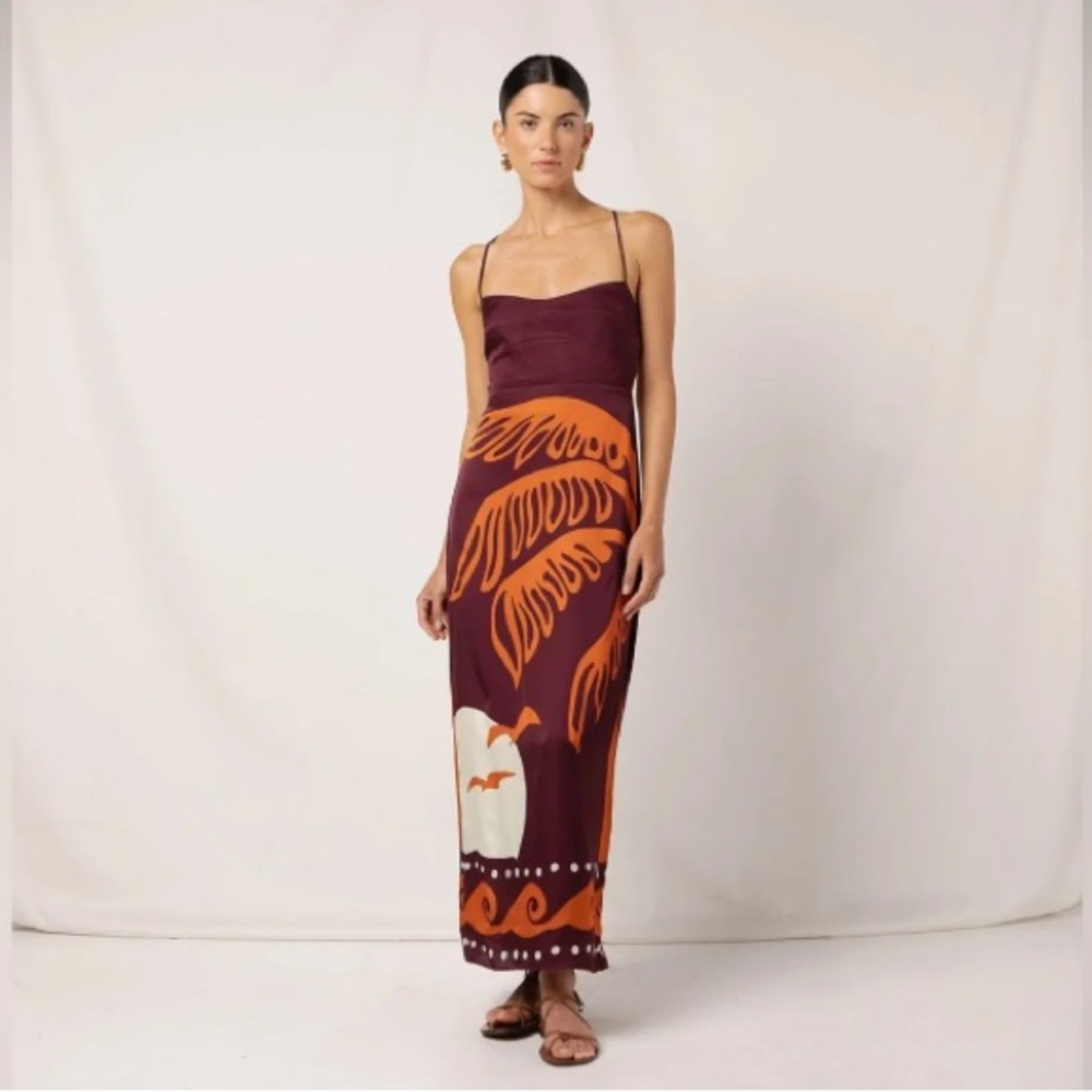 Cala de La Cruz Abrego Sunset Red Tie-Back Dress